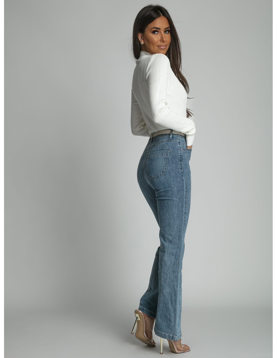 Straig baggy denim pants with slits 23100 - Online store - Boutique